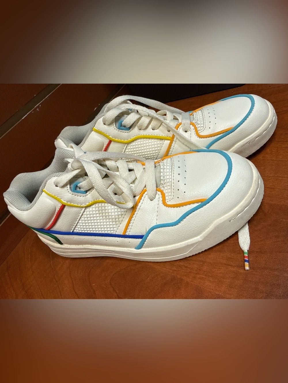 Zara White Sneakers with Blue, Yellow, Red & Green Trim - Picture 2 of 6